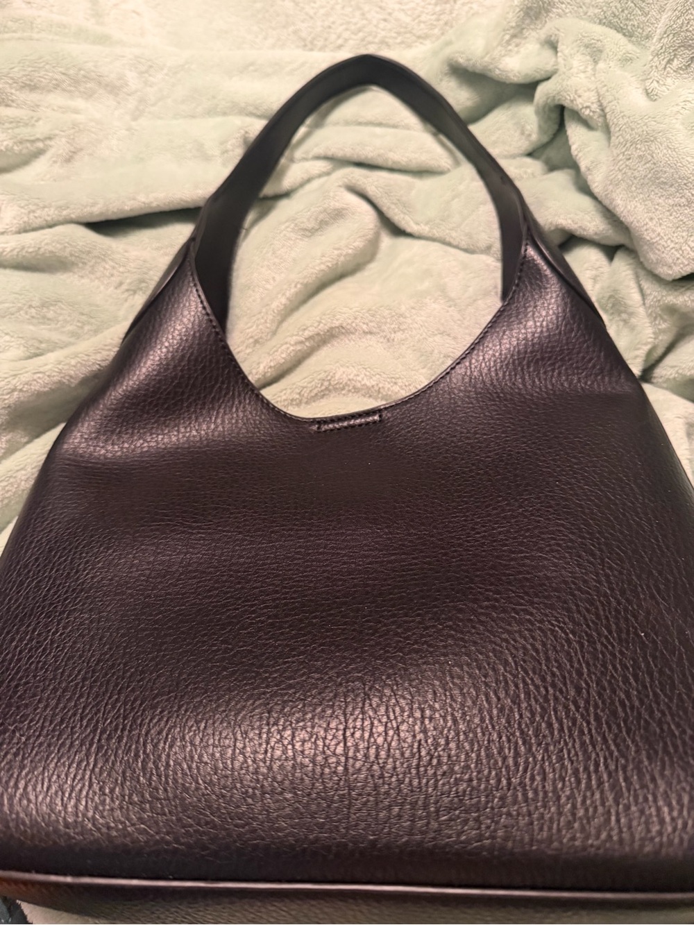 Black Leather Shoulder Hobo Bag - Smooth Pebbled Design